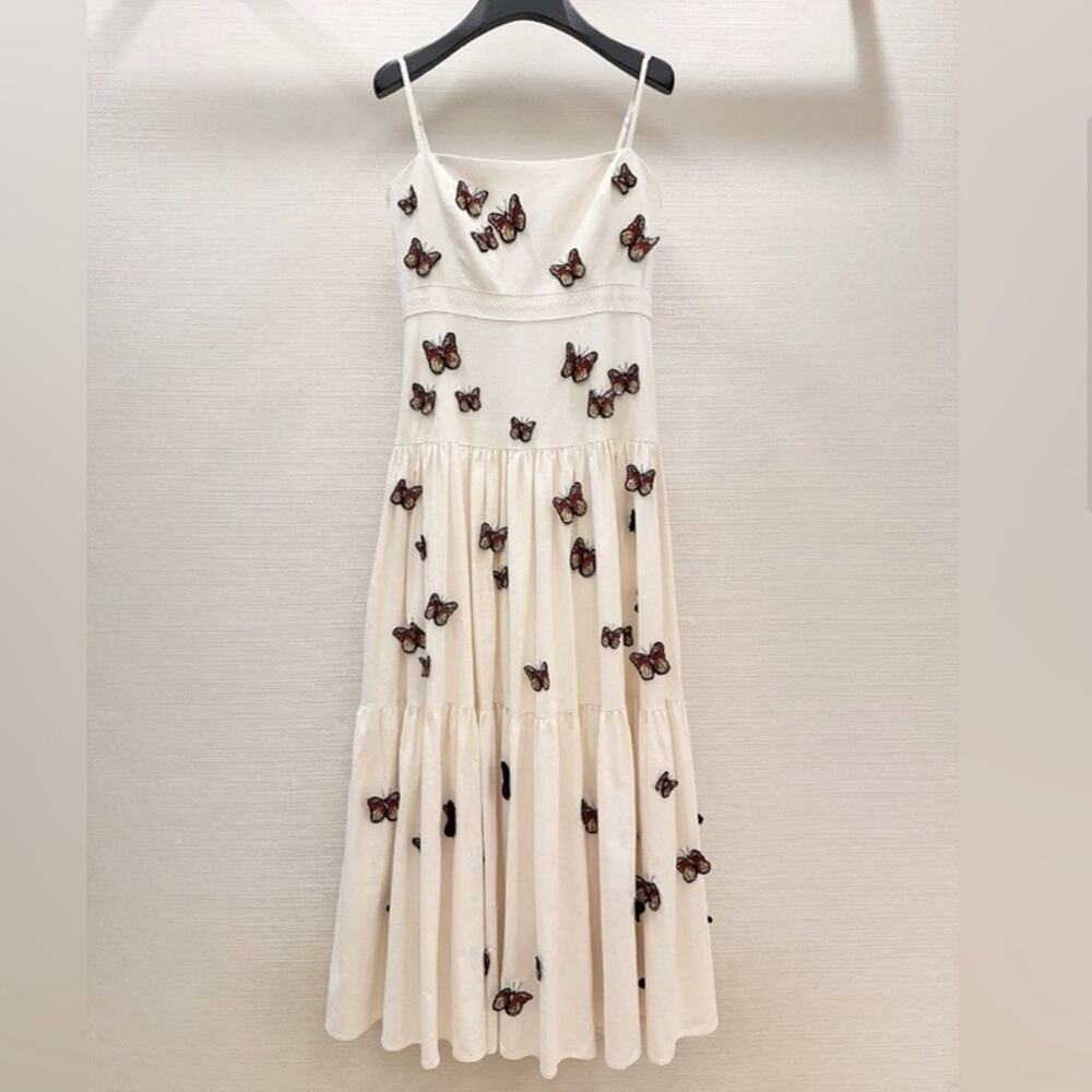 Agua By Agua Bendita Lima Embroidered Butterfly Linen Maxi Dress Size Small - Picture 8 of 16